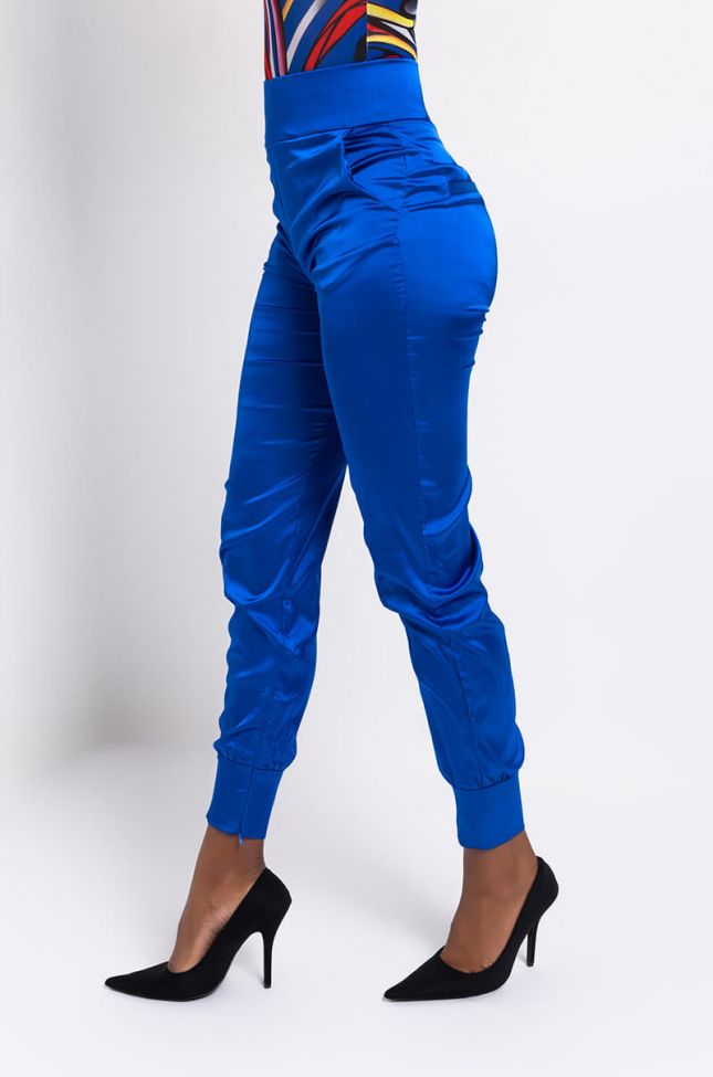 Side View Stars In The Sky Satin Pants in Royal Blue