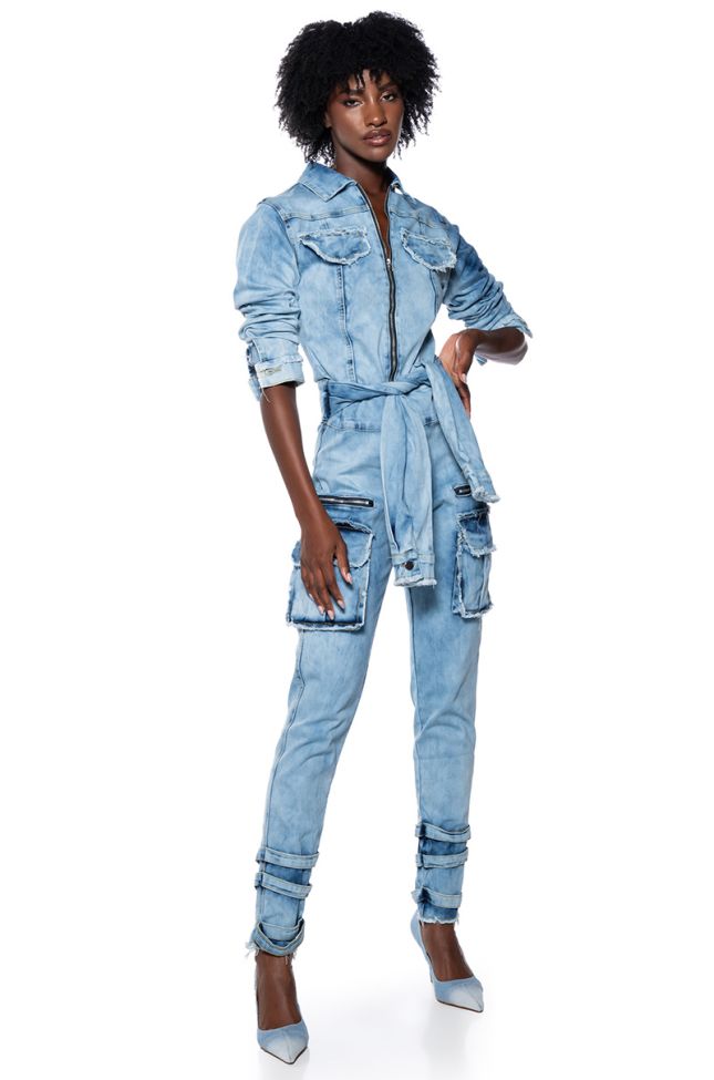 Front View Starting New Denim Jumpsuit