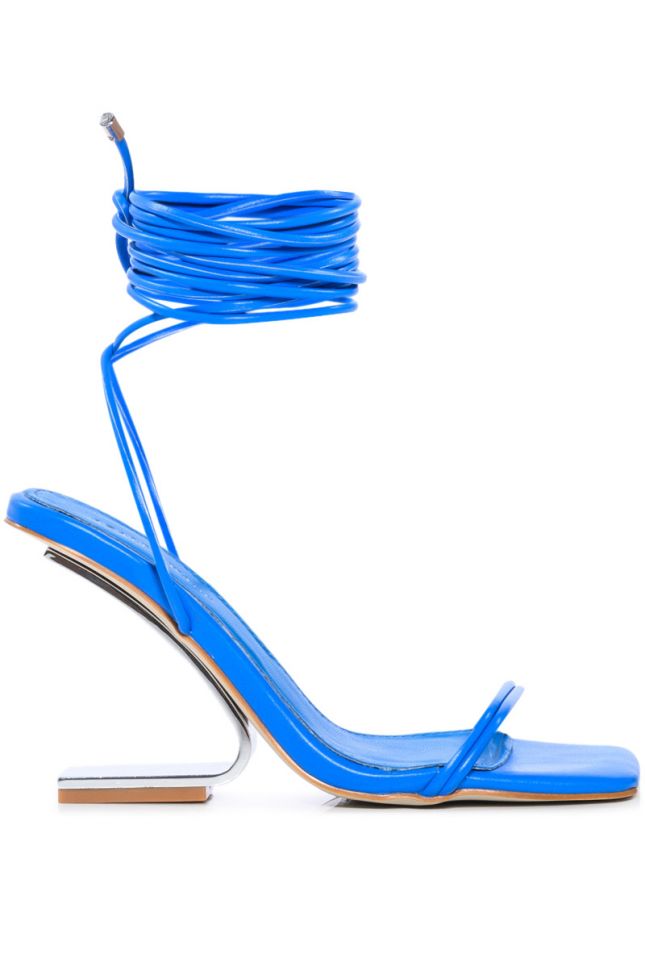 Side View Step Your Game Up Floating Heel Strappy Sandal In Blue