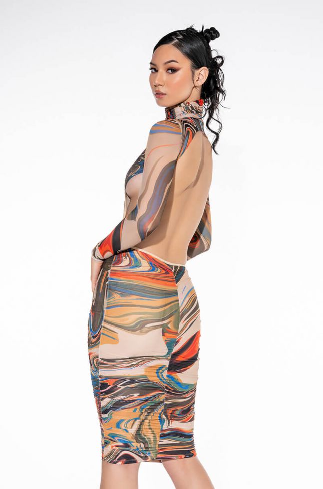 Front View Stick To The Script Midi Mesh Dress With Open Back