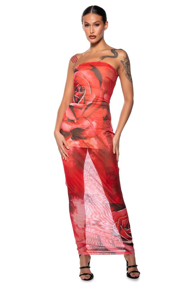 Front View Stop And Smell The Roses Mesh Maxi Dress