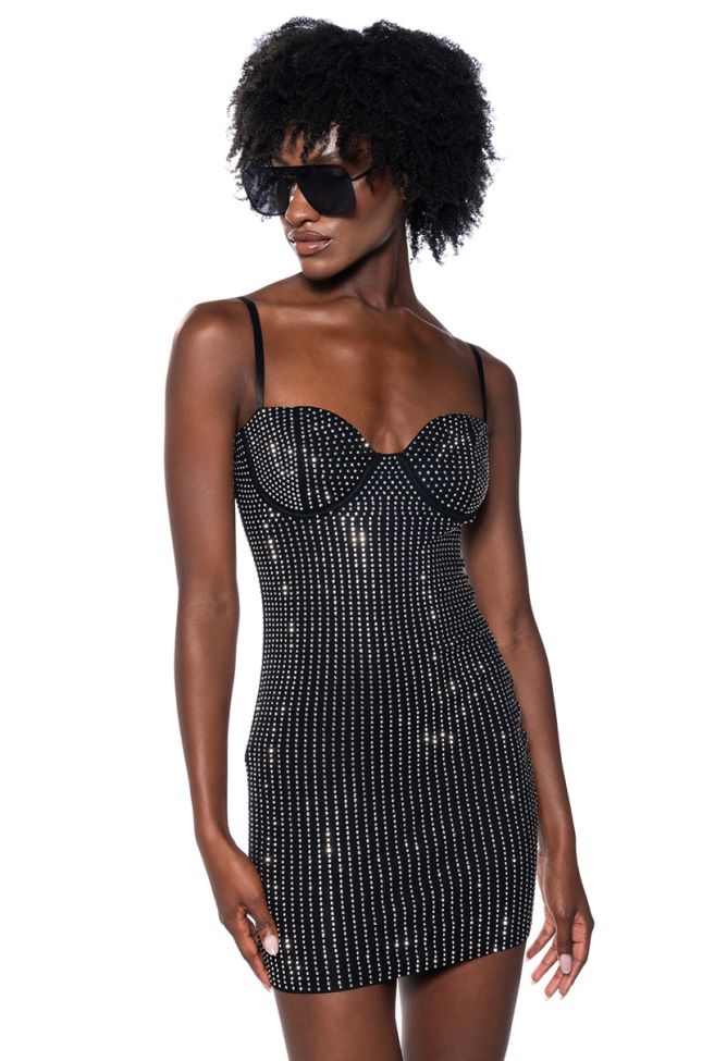 Front View Stop And Stare Rhinestone Mini Dress
