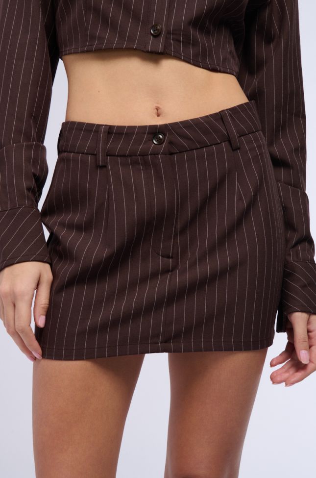 Full View Straight To Business Pinstripe Mini Skirt In Brown