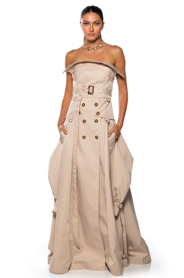 STRAPLESS TRENCH MAXI DRESS