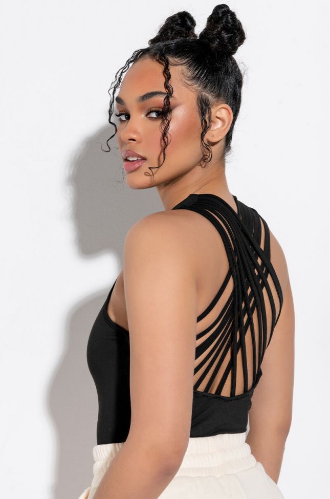 Front View Strapped And Loaded Strappy Back Sleeveless Bodysuit