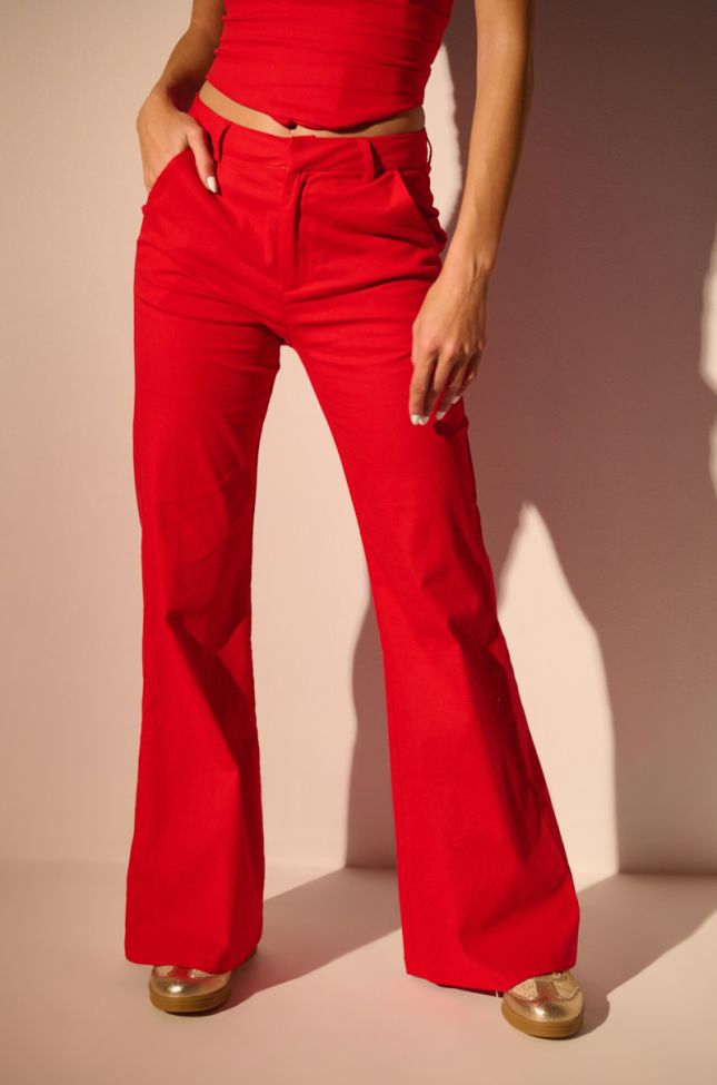 Front View Stretch Linen Red Trouser