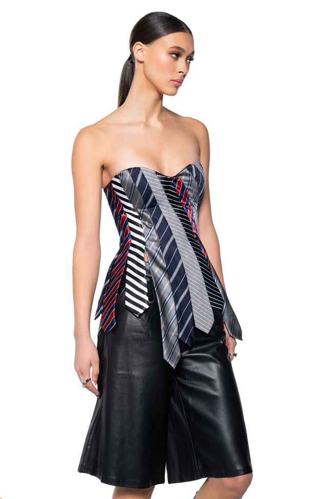 Front View Strictly Business Tie Detail Corset Top