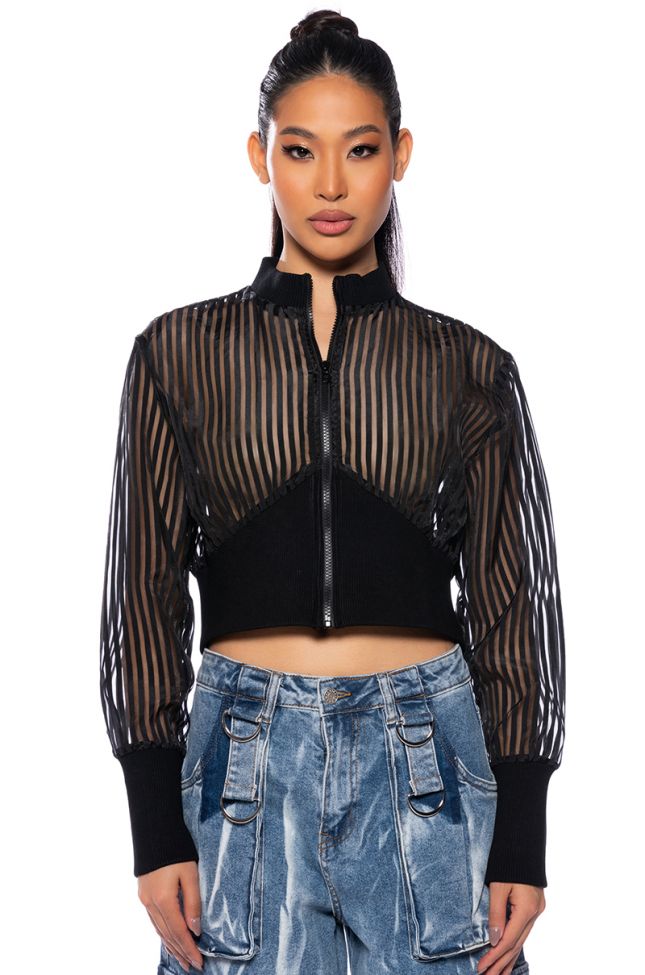 STRIPED MESH FITTED BOMBER