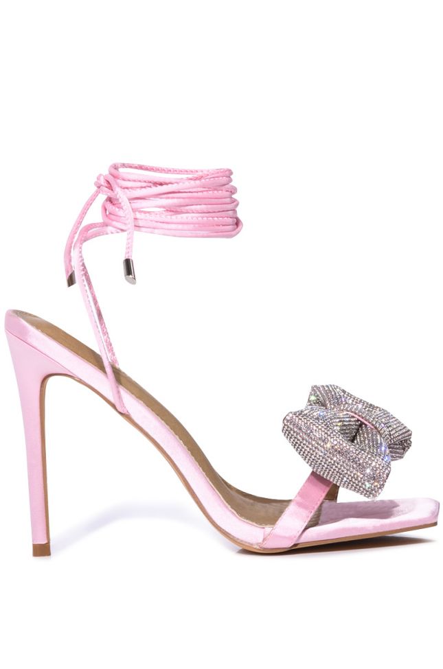 Back View Such A Lady Rhinestone Bow Stiletto Sandal In Pink