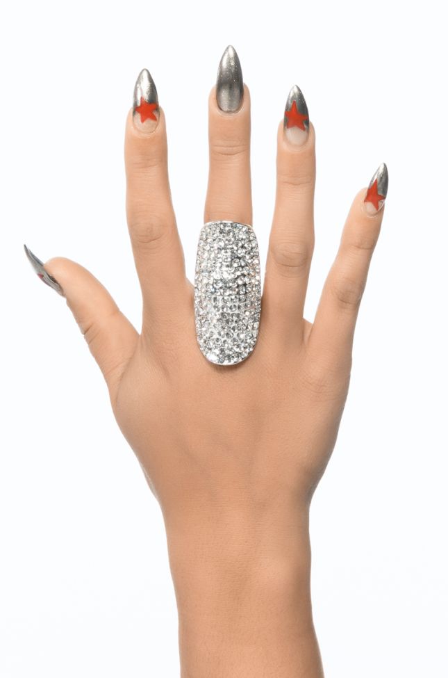 Front View Suit Of Armor Rhinestone Cocktail Ring