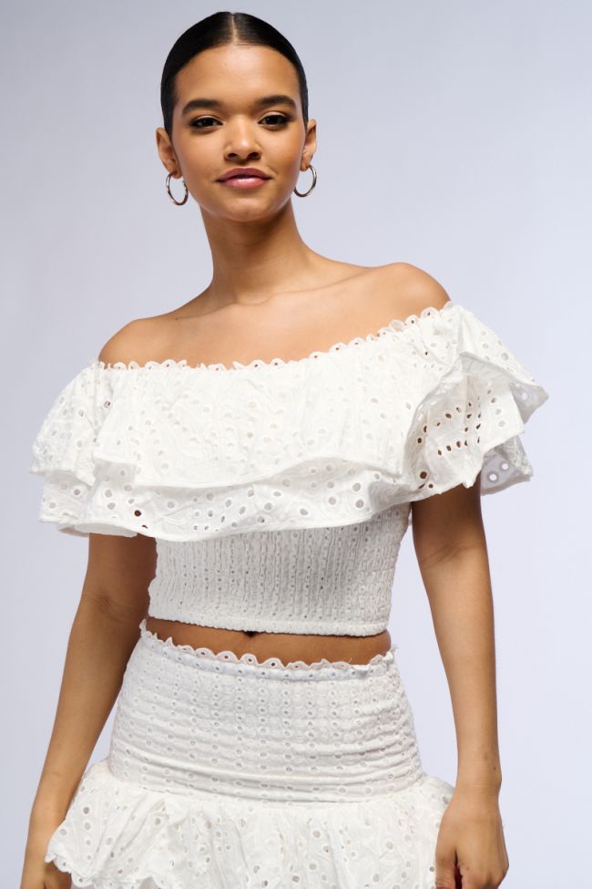 Front View Summer Loving Off The Shoulder Ruffle Blouse In White