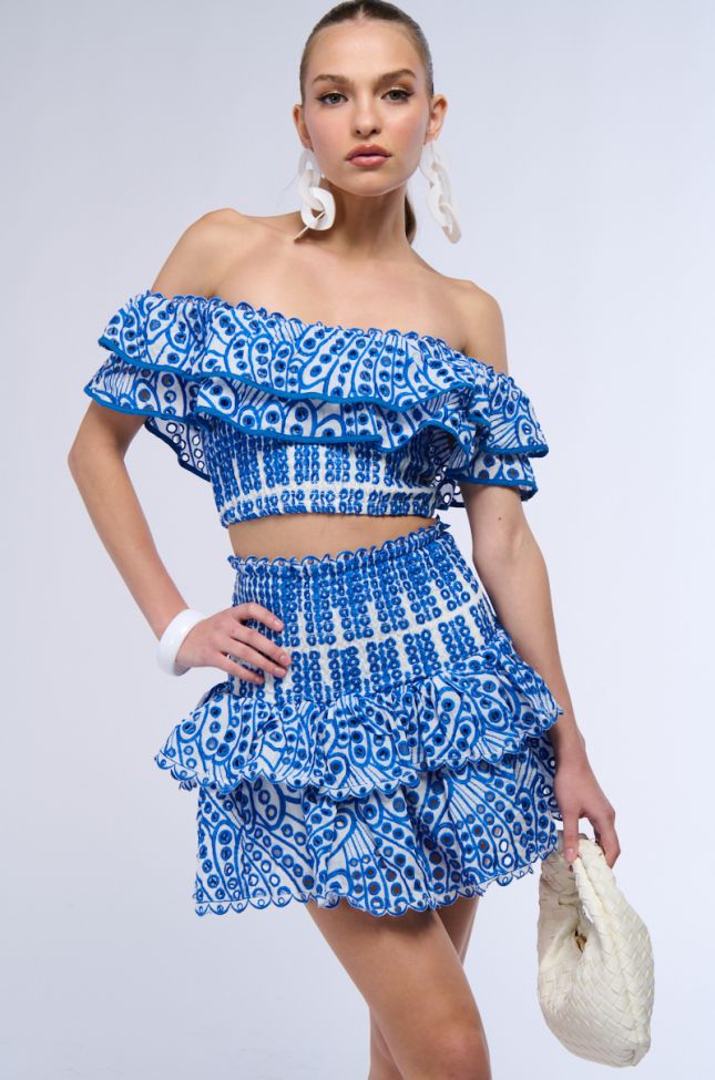 Full View Summer Loving Tiered Ruffle Mini Skirt In Blue