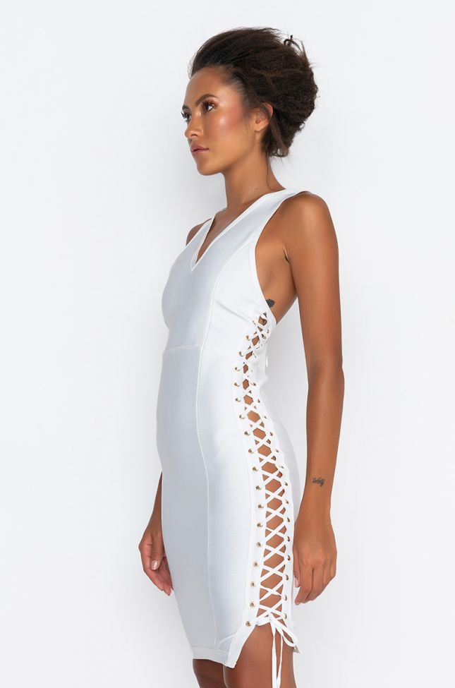 Back View Sunrise Bay Mini Dress With Lace Up Sides in White