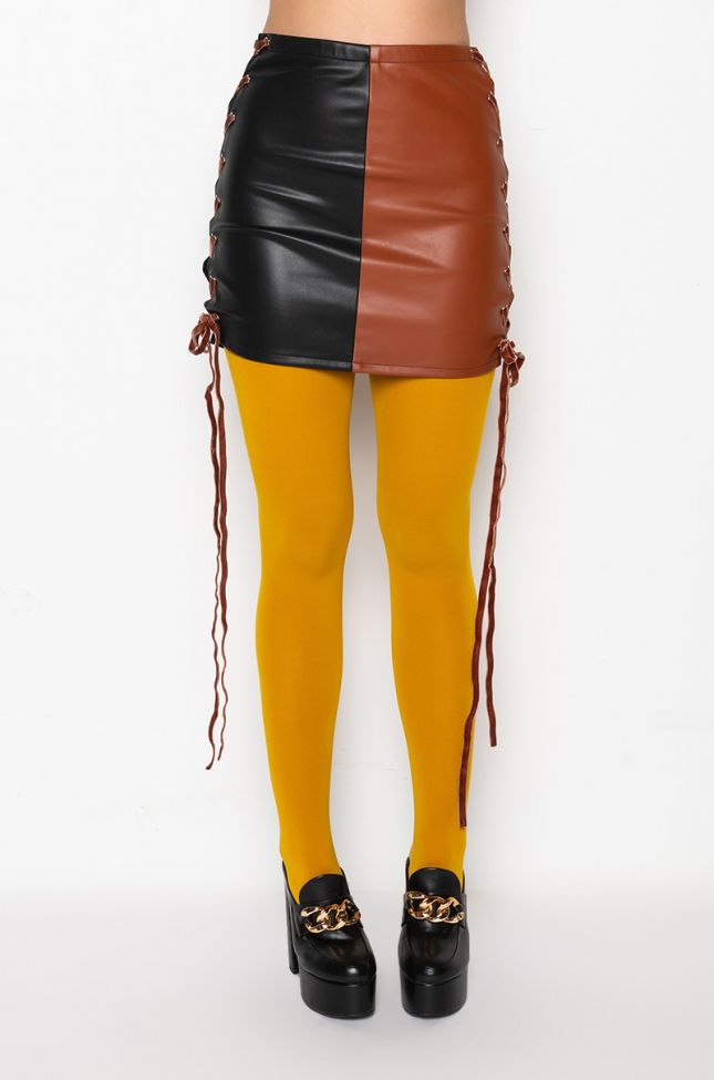Front View Sunset Faux Leather Mini Skirt