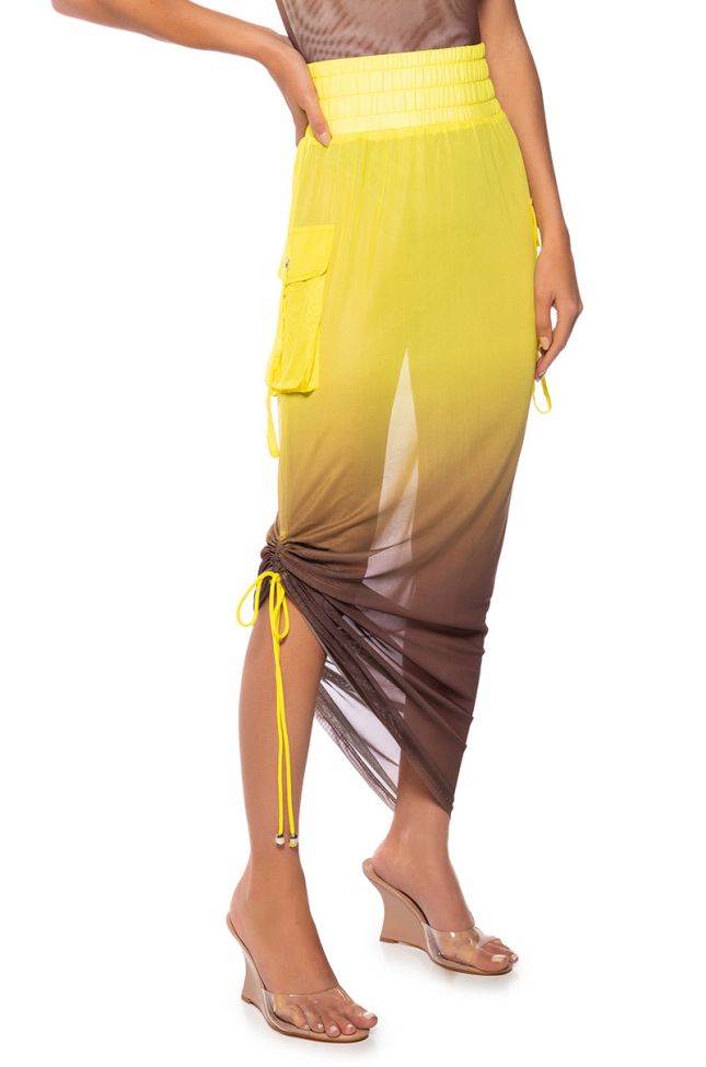 Front View Sunset Ombre Mesh Adjustable Midi Skirt
