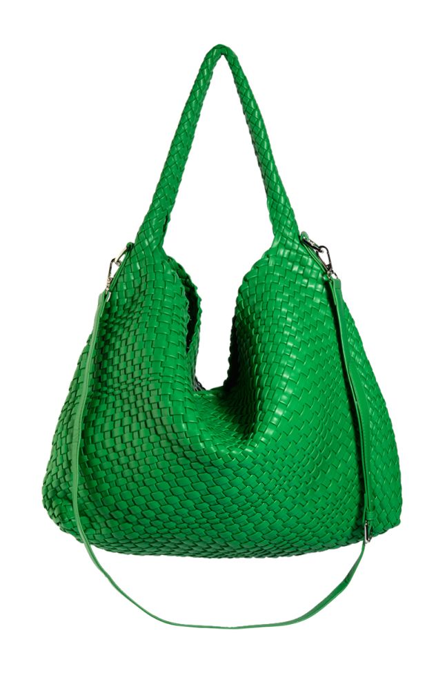 Side View Sutex Woven Oversized Tote In Green