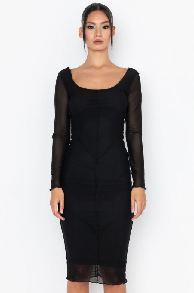 Front View Sweet And Savage Inverted Inseams Mesh Midi Dress