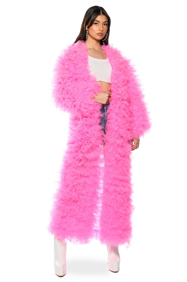 Front View Take A Bow Avant Garde Ruffle Trench In Pink
