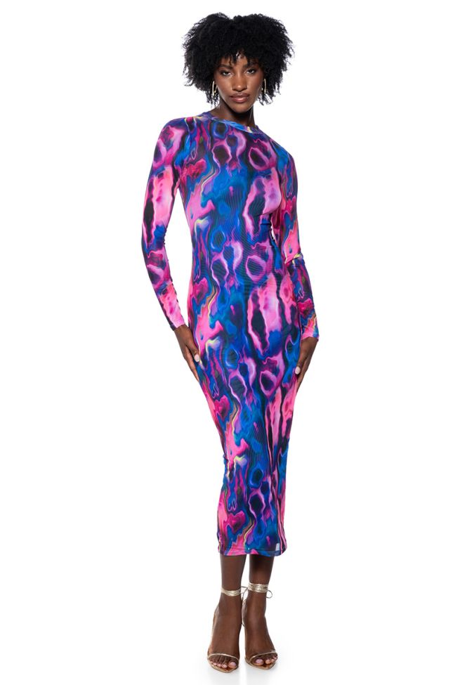 Front View Take A Risk Printed Mesh Maxi Dress