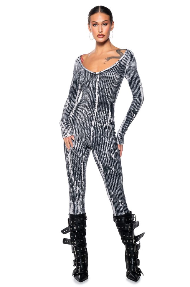 Front View Take It From Me Acid Wash Jumpsuit