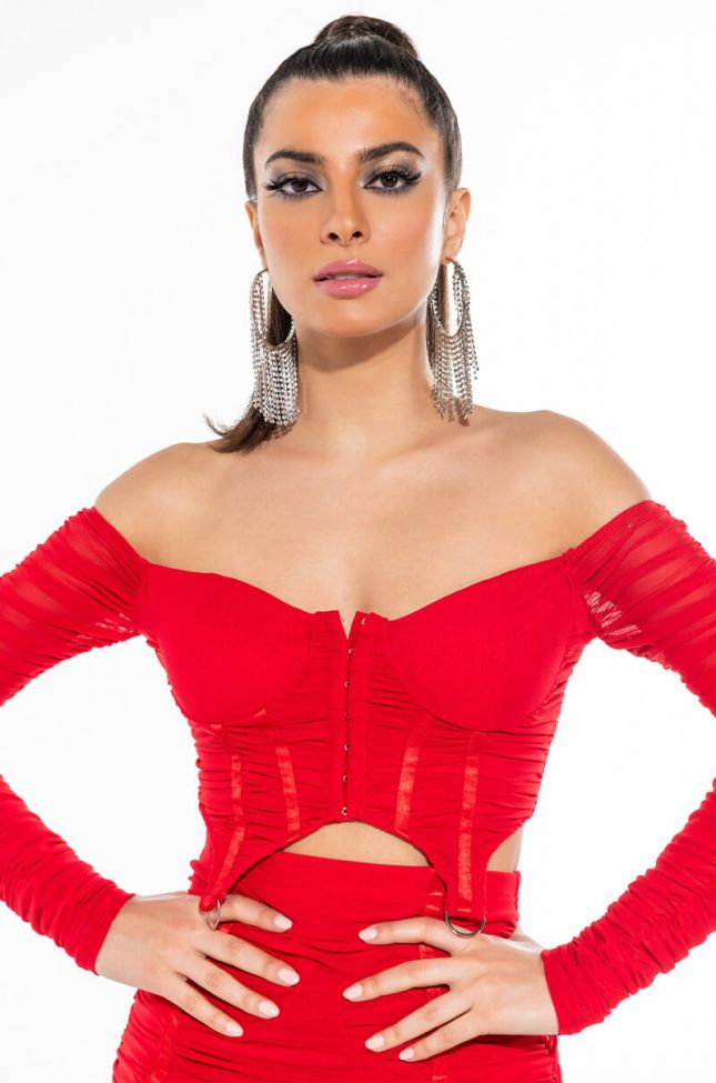 Front View Take It Personal Off The Shoulder Corset Top