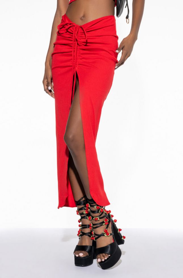 Front View Take It To The Limit Ribbed Midi Skirt