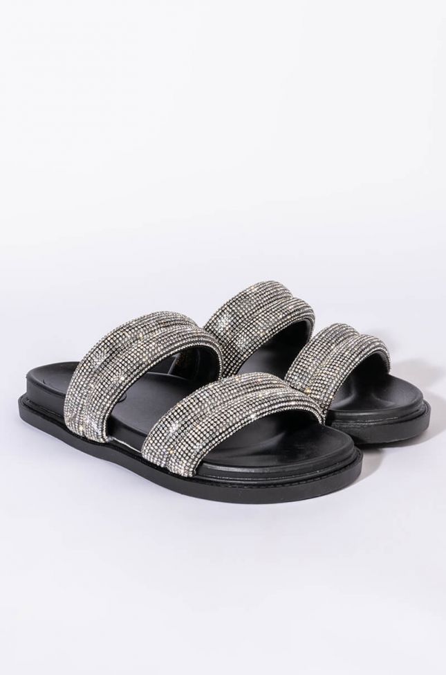 Front View Take Me To Space Flat Sandal In Black