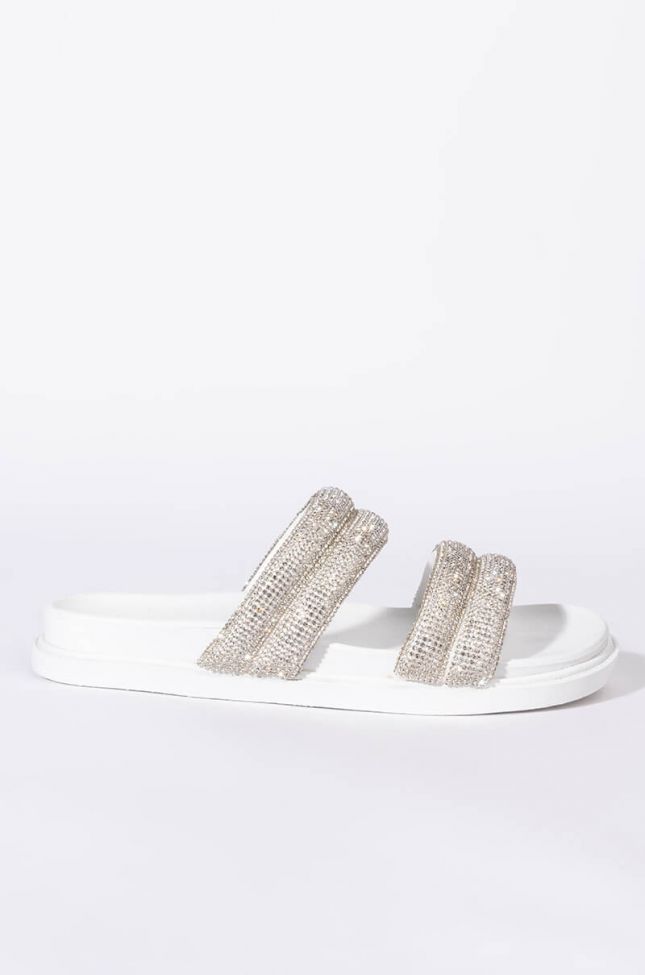 Front View Take Me To Space Flat Sandal In White