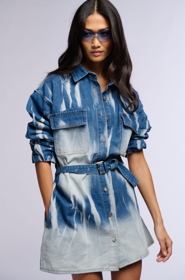 Front View Take Me To The Rodeo Denim Shirt Dress