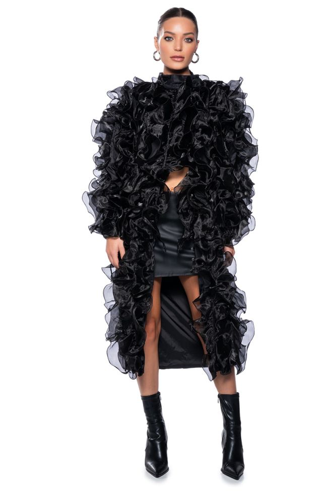 Front View Take Notes Ruffle Duster In Black