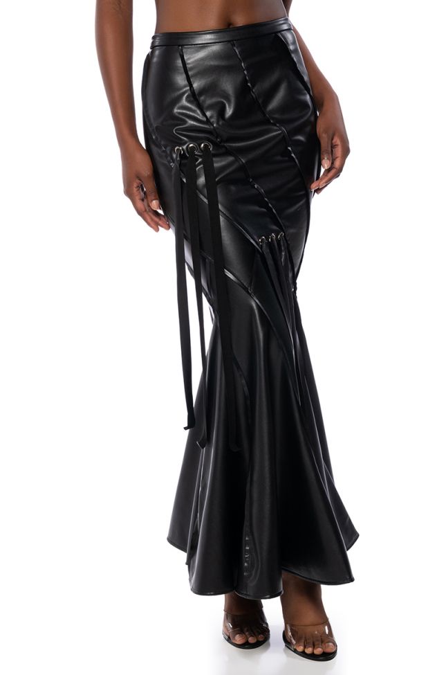 TAKE SOME TIME FAUX LEATHER MERMAID MAXI SKIRT