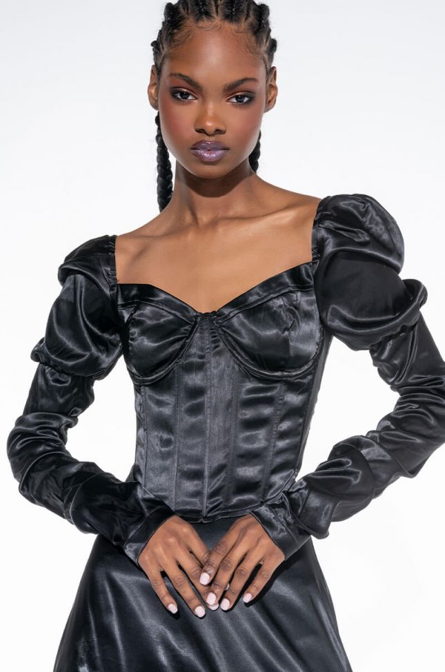 Front View Taking Names Ruched Sleeve Corset Blouse