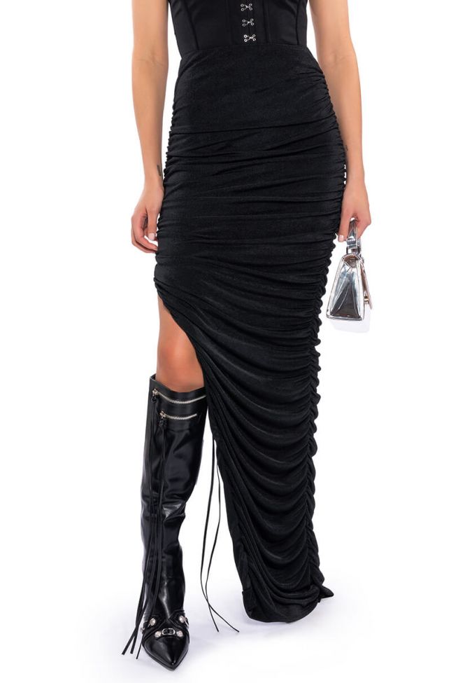 Back View Talk About It Ruched Maxi Skirt