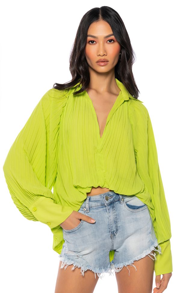 TALK TO ME PLEATED LONG SLEEVE BLOUSE