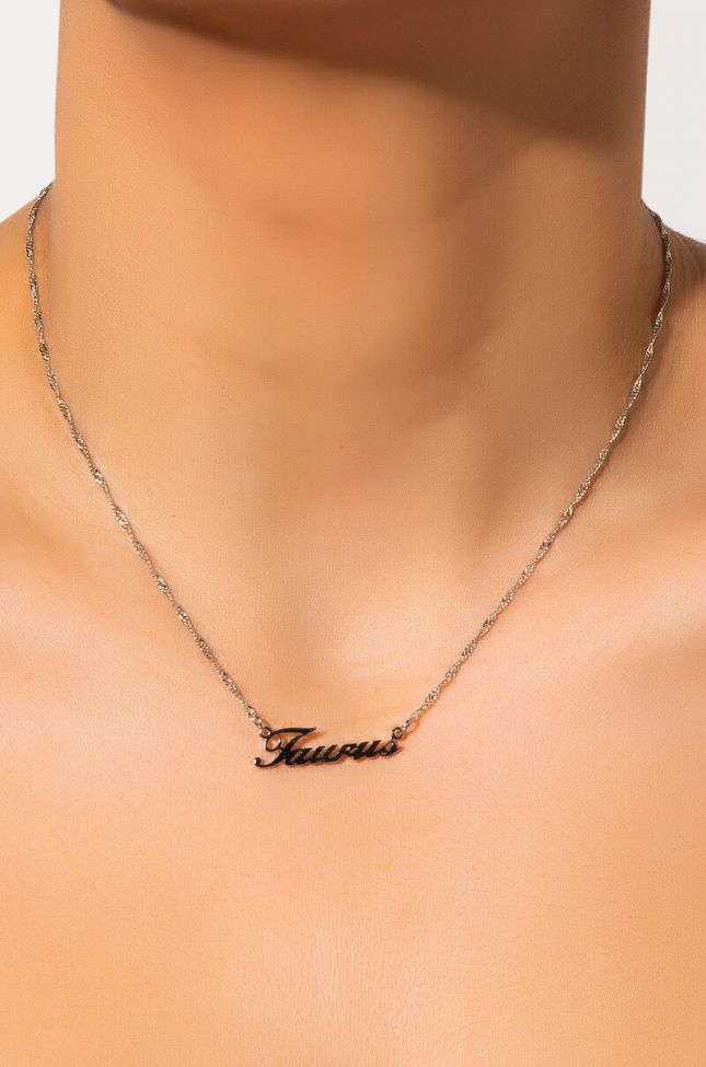 Front View Taurus Nameplate Necklace in Silver