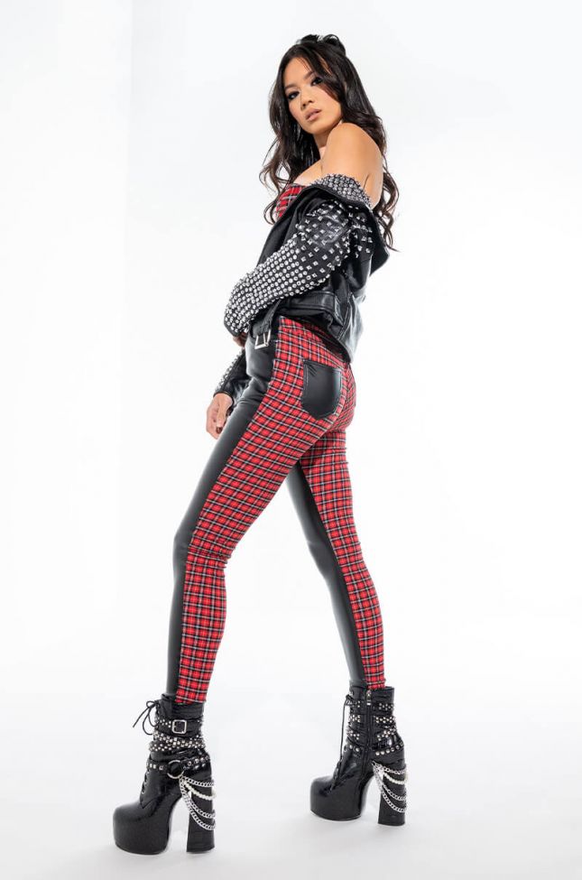 Extra View Te Quiero High Rise Vegan Leather And Plaid Pants
