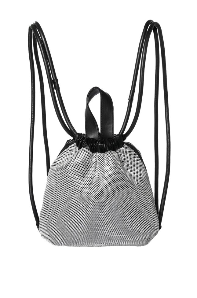 Side View Tenton Embellished Backpack In Silver