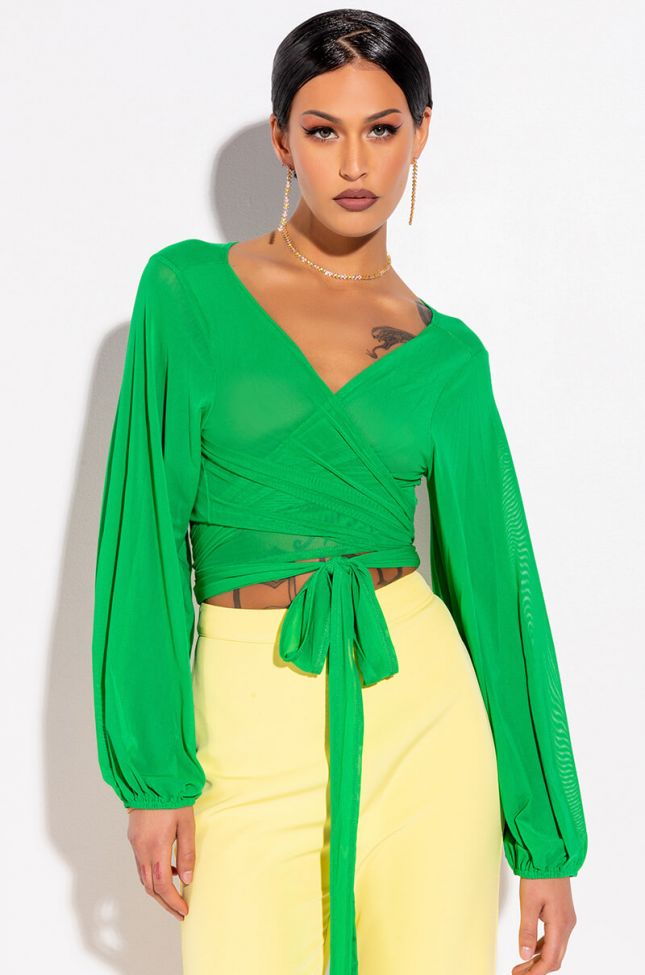 TEQUILA LIME LONG SLEEVE TIE FRONT TOP