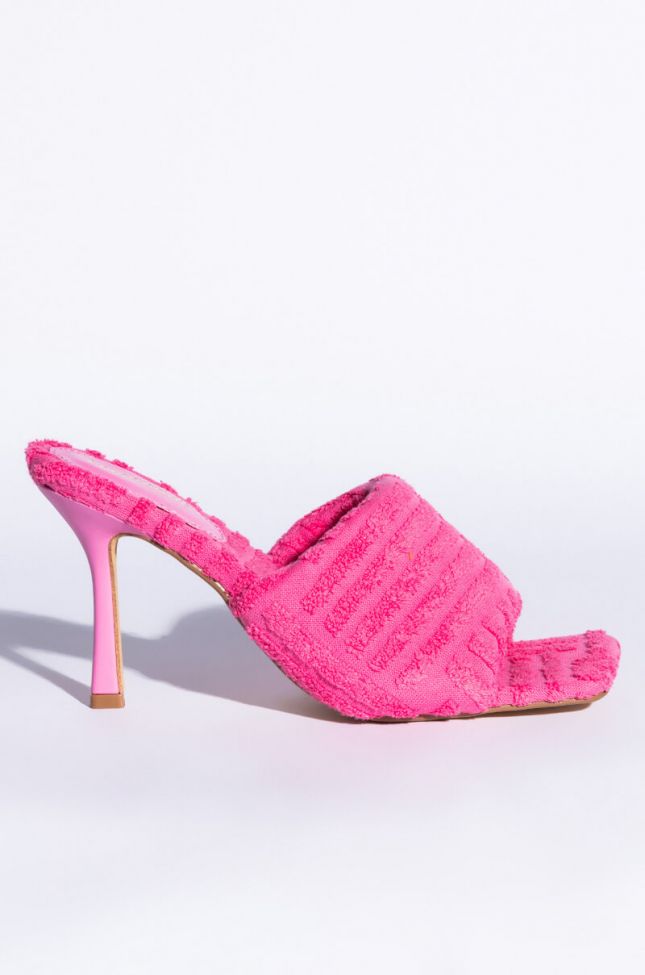 Back View Terry Cloth Stiletto Mule In Pink