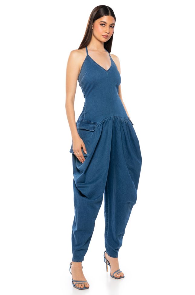 Front View Thalia Relaxed Fit Halter Neck Jumpsuit