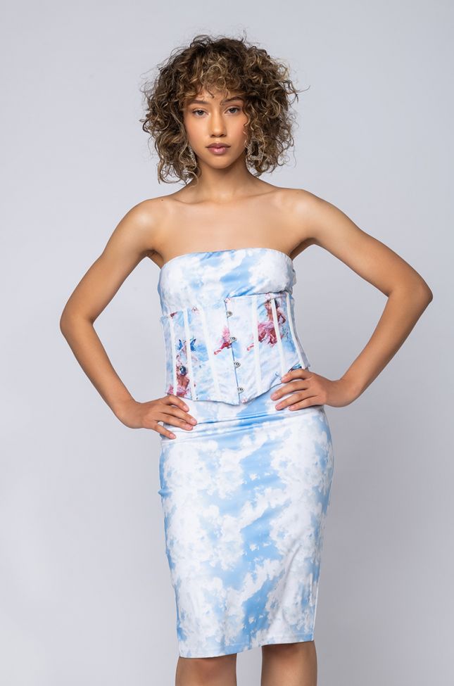 Full View Thats On Me Baby Tube Bodycon Midi Dress With Attached Corset in Blue Multi