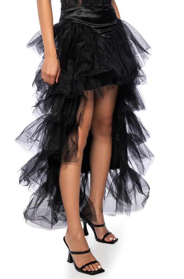 Front View The Award Show Tulle High Low Skirt In Black
