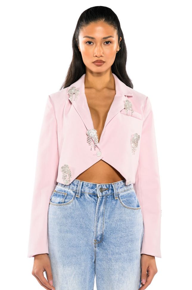 THE BEST OF YOU CROP PASTEL BLAZER WITH HEART PINS