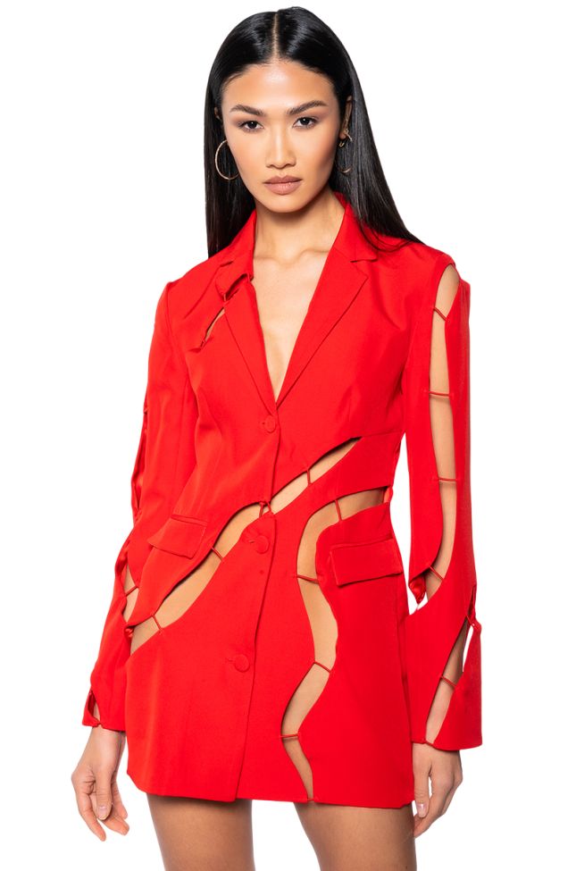 Front View The Best Part Cut Out Blazer Dress In Red