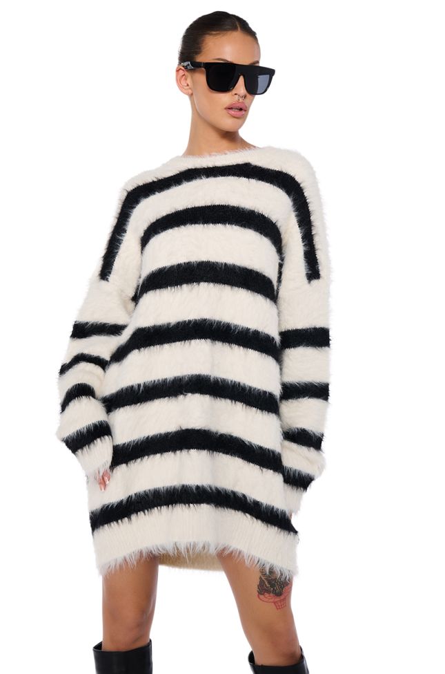 Extra View The Best Time Fuzzy Oversized Striped Sweater