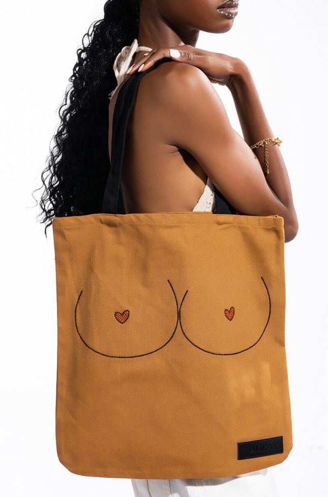 Front View The Brown Boob Bag Canvas Tote