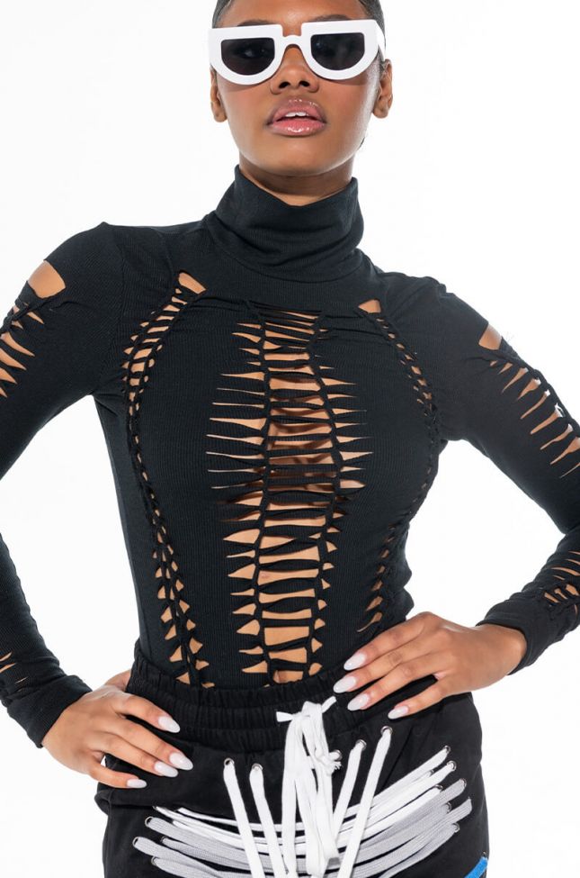 Front View The Cutouts Rib Turtleneck Top
