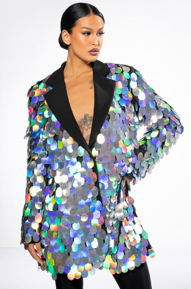 Front View The Final Countdown Sequin Blazer