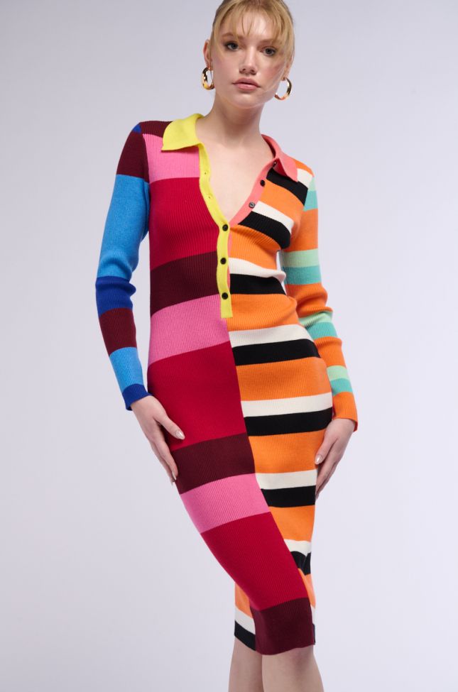 Front View The Main Attraction Color Blocked Midi Dress