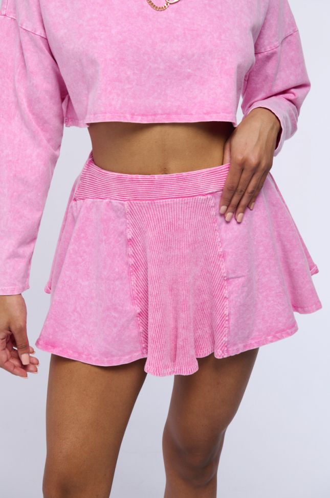 Full View The Pink Cosmos Mineral Wash Flare Mini Skirt